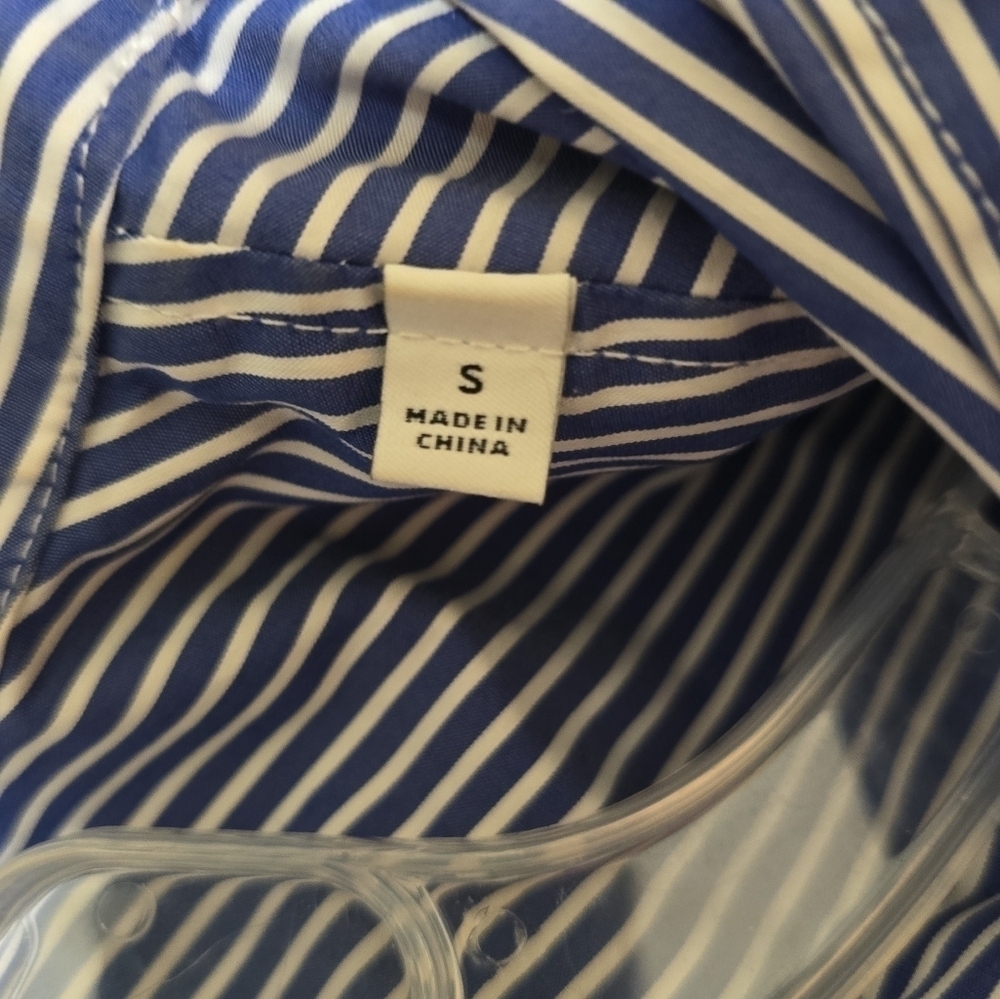 Lini Blue White Striped Shirt Dress Small Button Front Tie Waist Circle Skirt - Picture 8 of 10